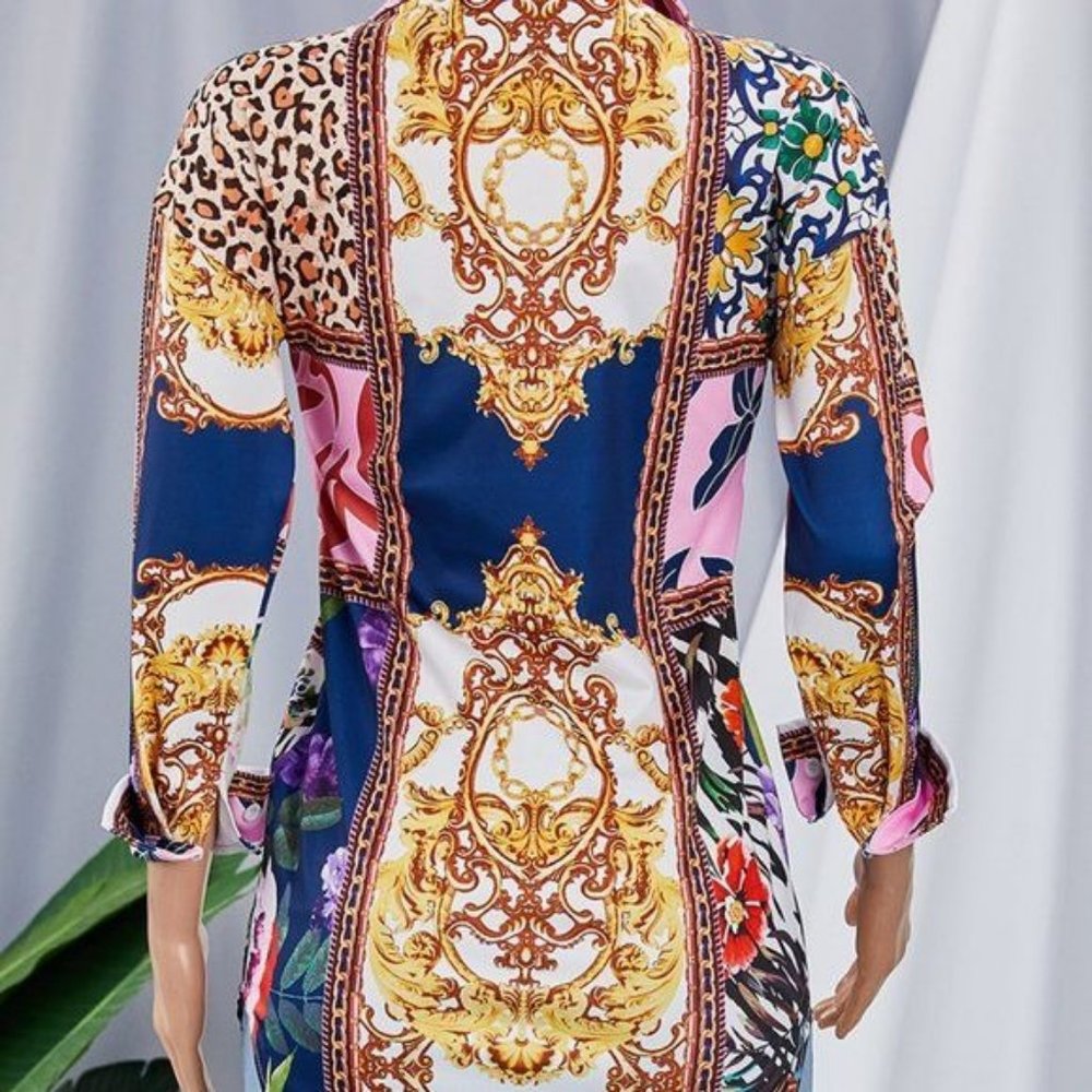 Elaine LeFleur: Animal Print Button Up Down MultiColor Blouse - Picture 7 of 7